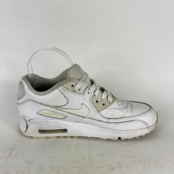 Nike Air Max 90 Boys 7 White Leather Lace Up Running Athletic Shoes 833412-100 - Picture 3 of 10